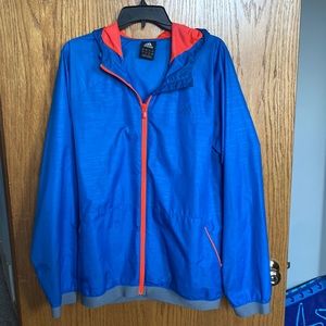 Adidas wind breaker, Large, Blue and neon Orange